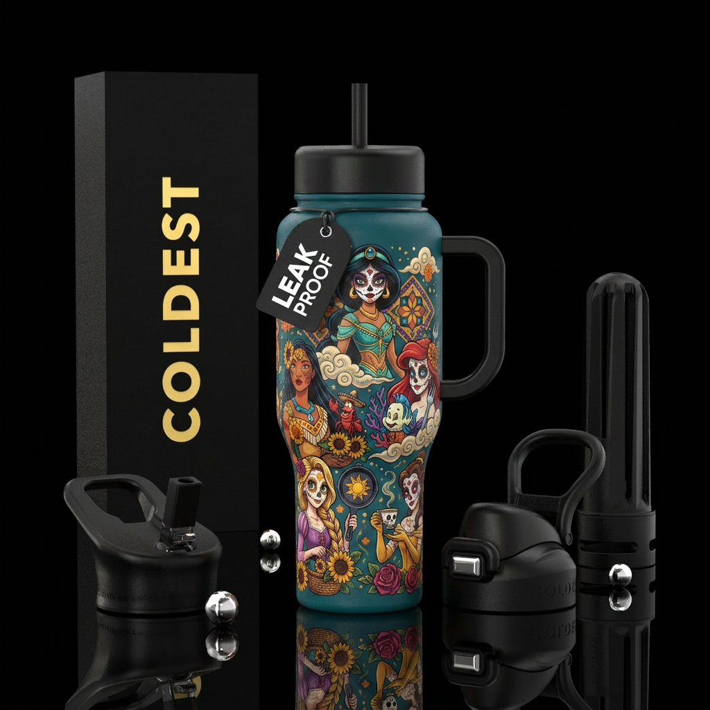 Princes jasmine with a day of the dead symbol on h... water bottle design