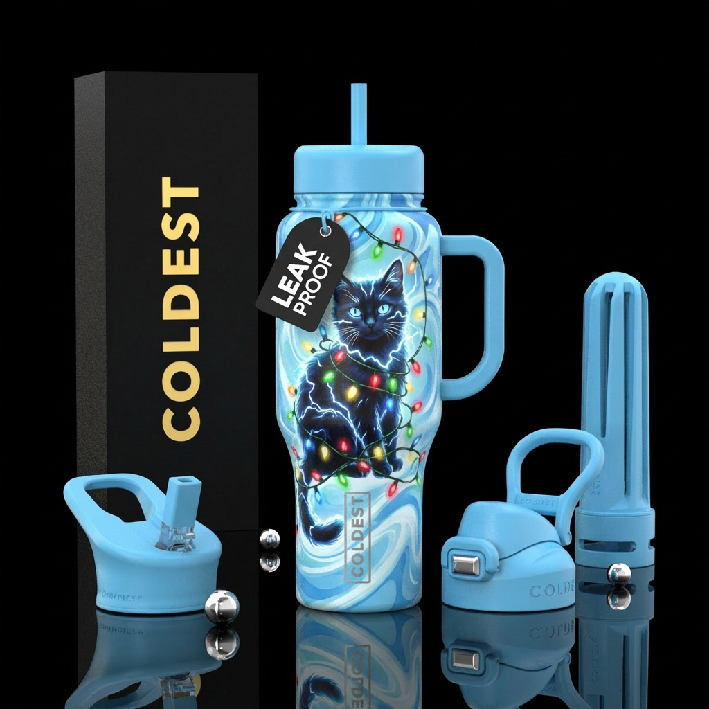 Christmas Cat water bottle design
