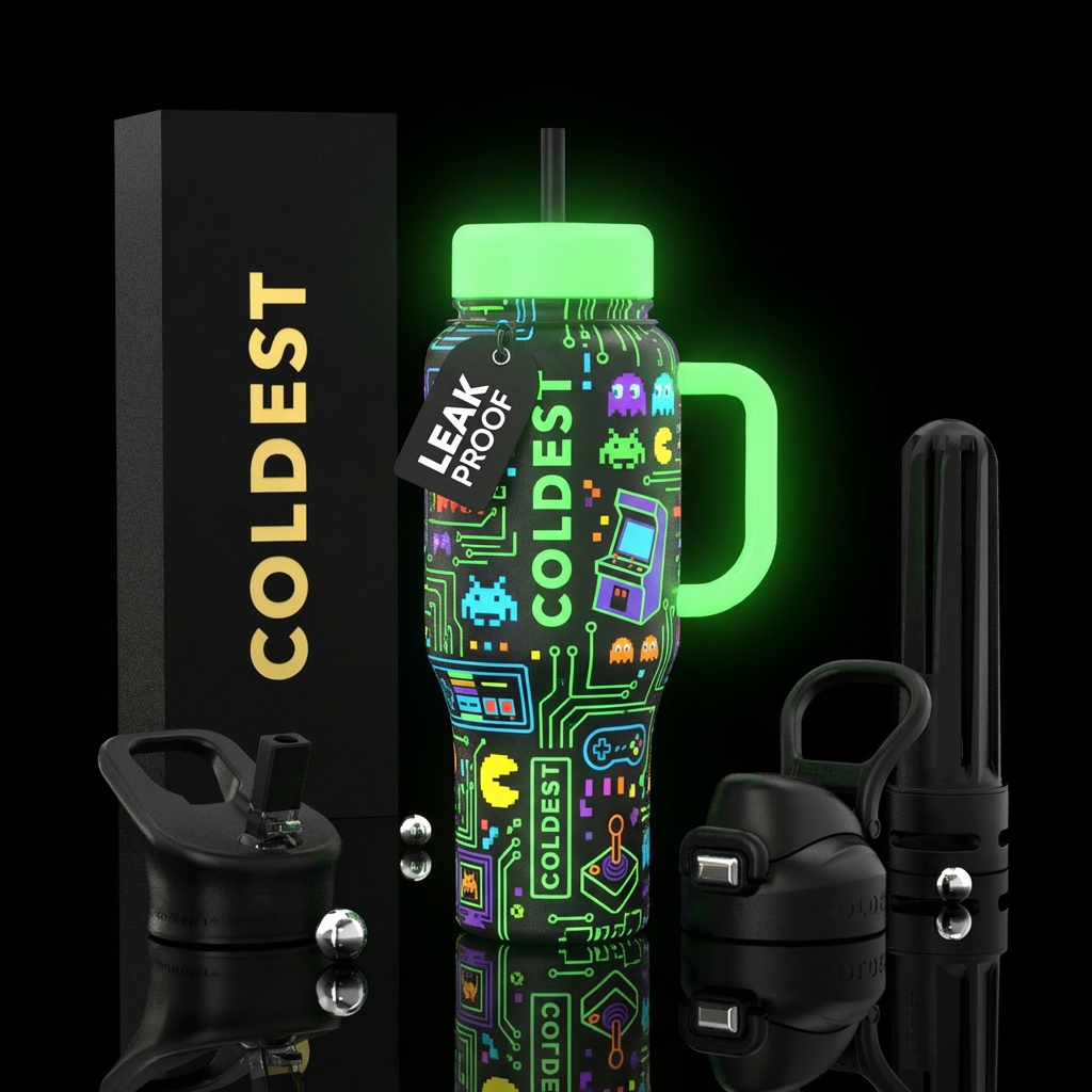 Glowy Gamer water bottle design