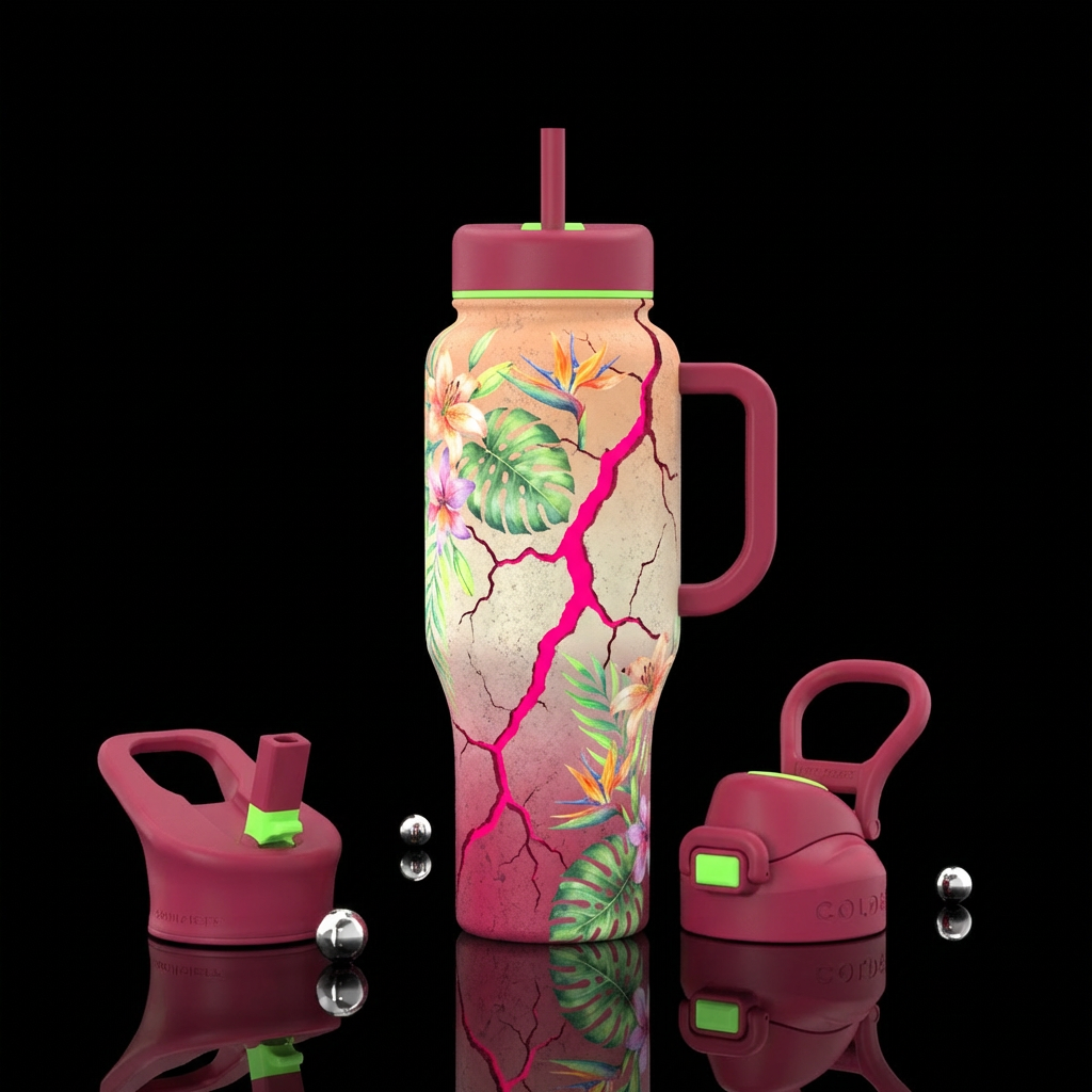 Concrete and rushed stonewuth cracks on entire bot... water bottle design