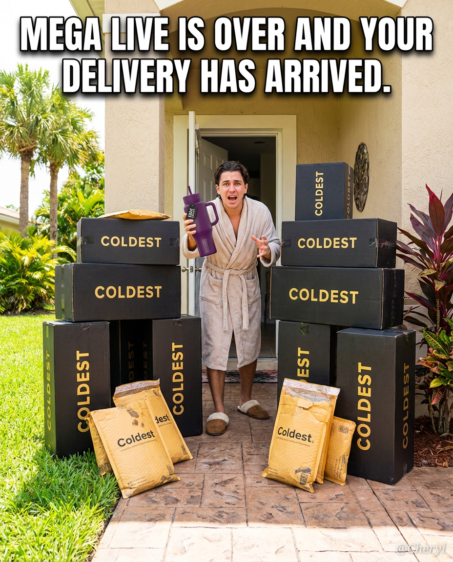 A person opening their front door to find 11 big c... water bottle design