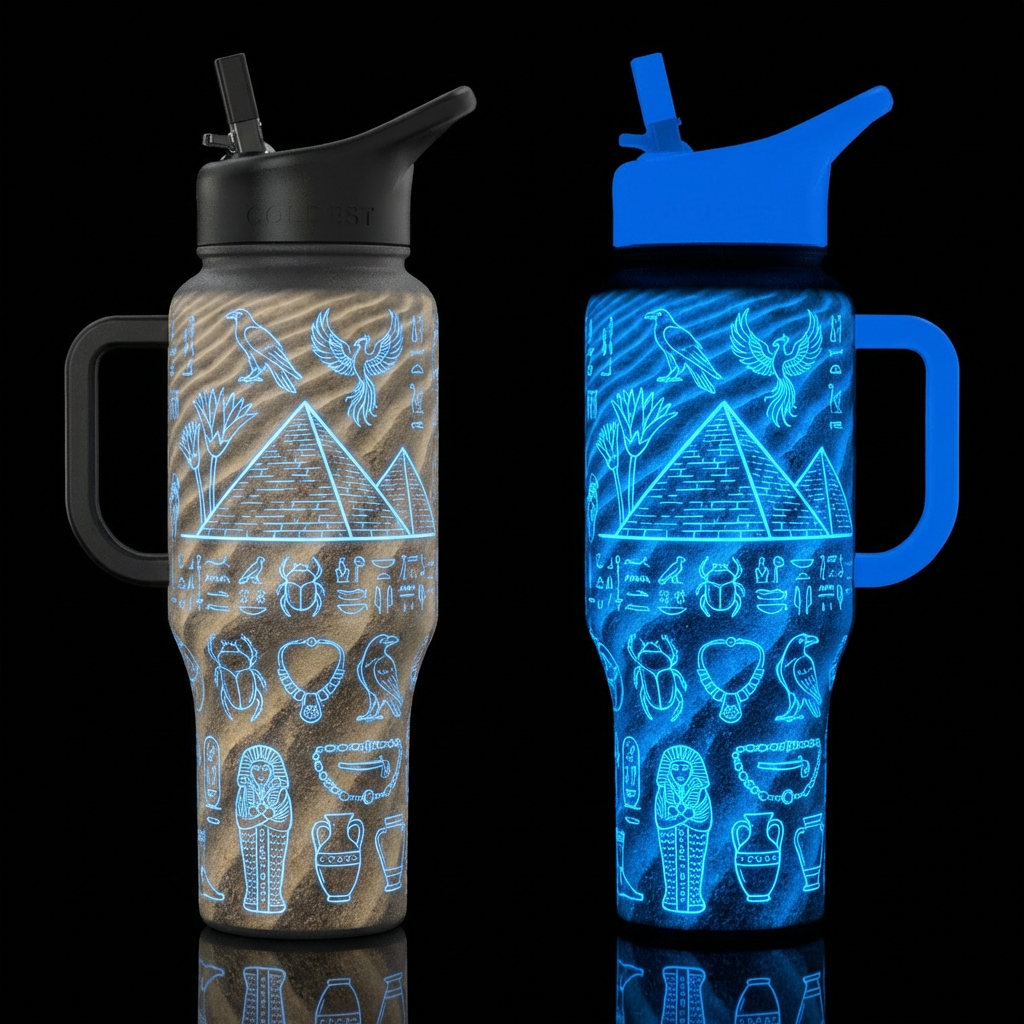 Glowing Egyptian water bottle design