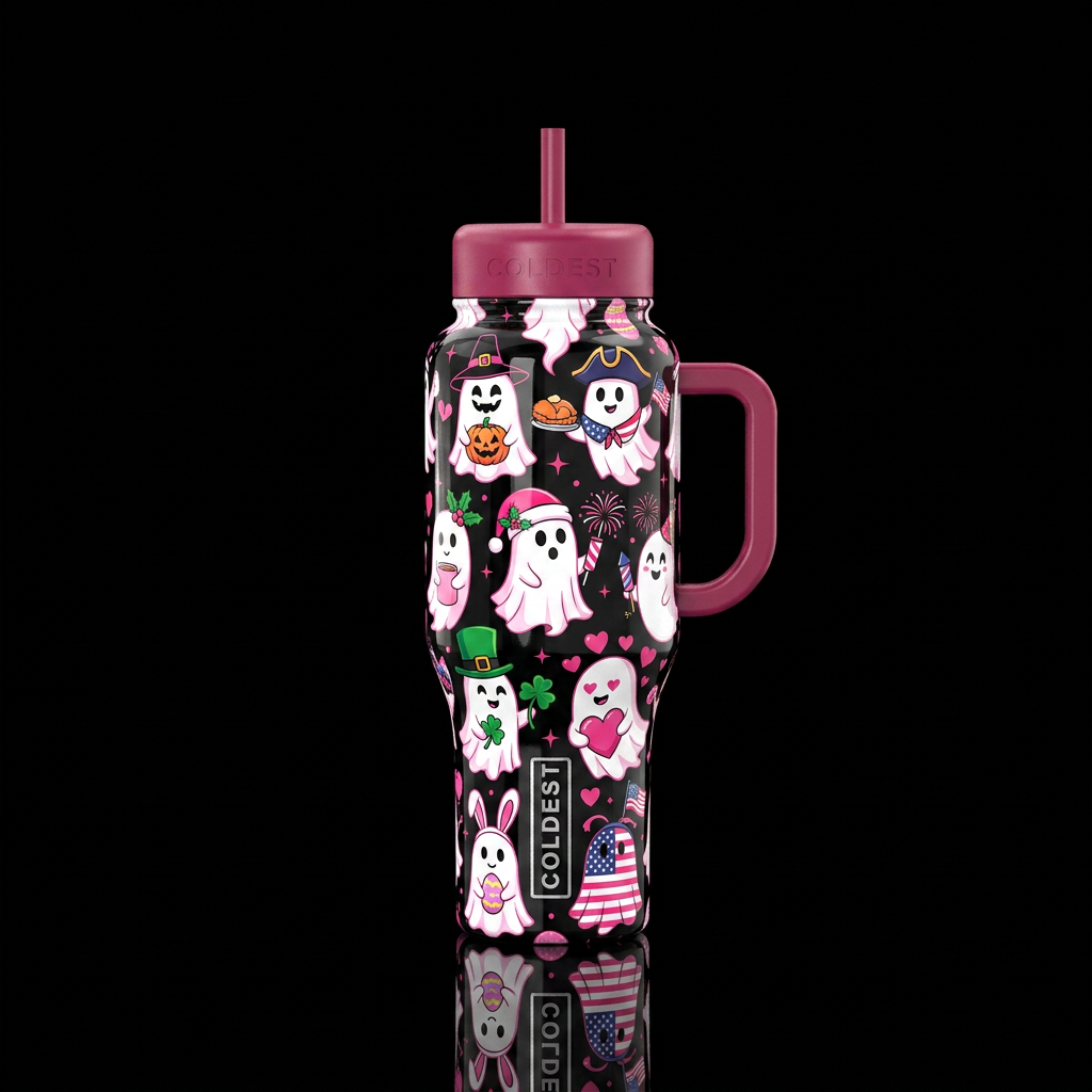 Ghostly Holidays water bottle design