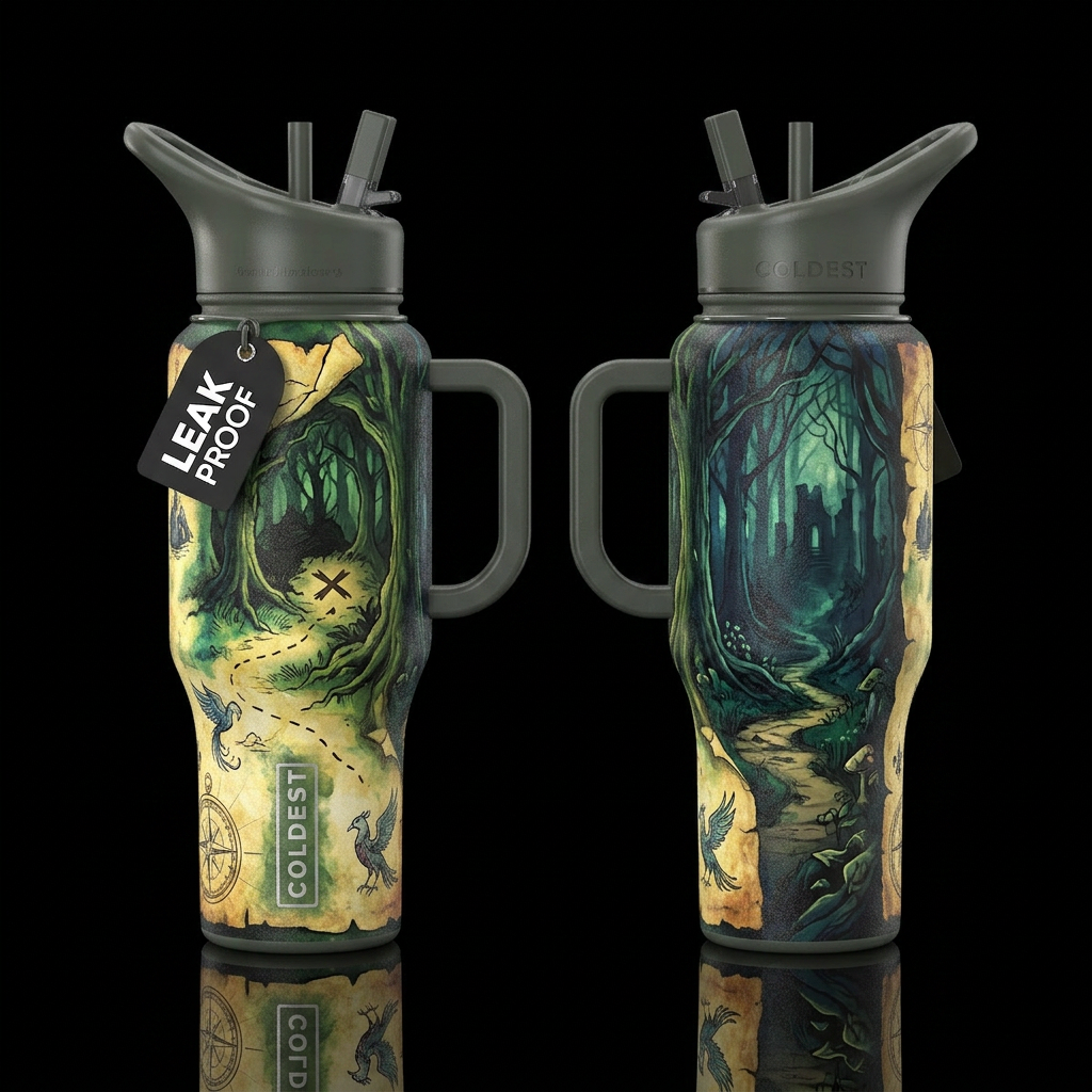 The Lost Treasure water bottle design