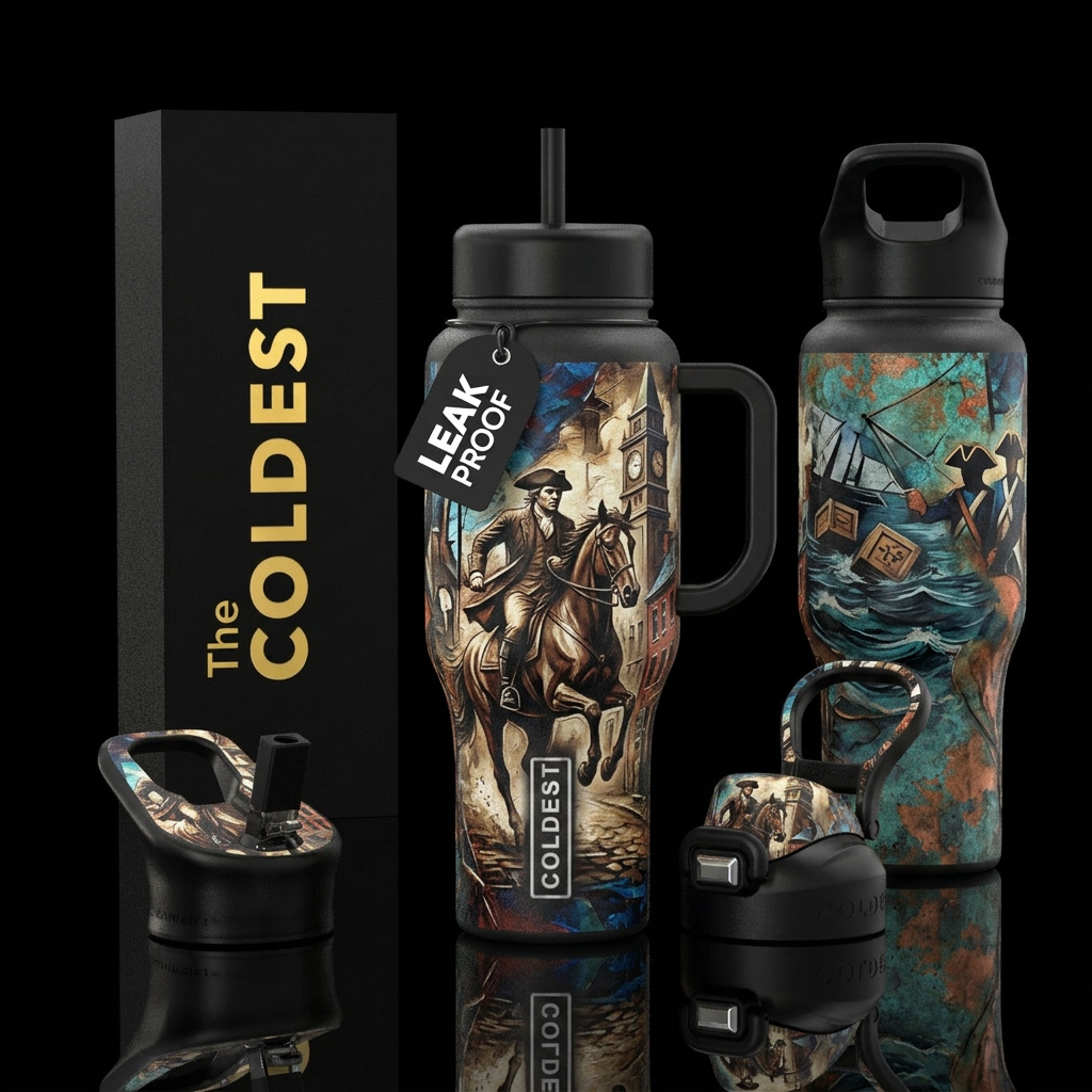 Paul Revere and the Boston team party water bottle design