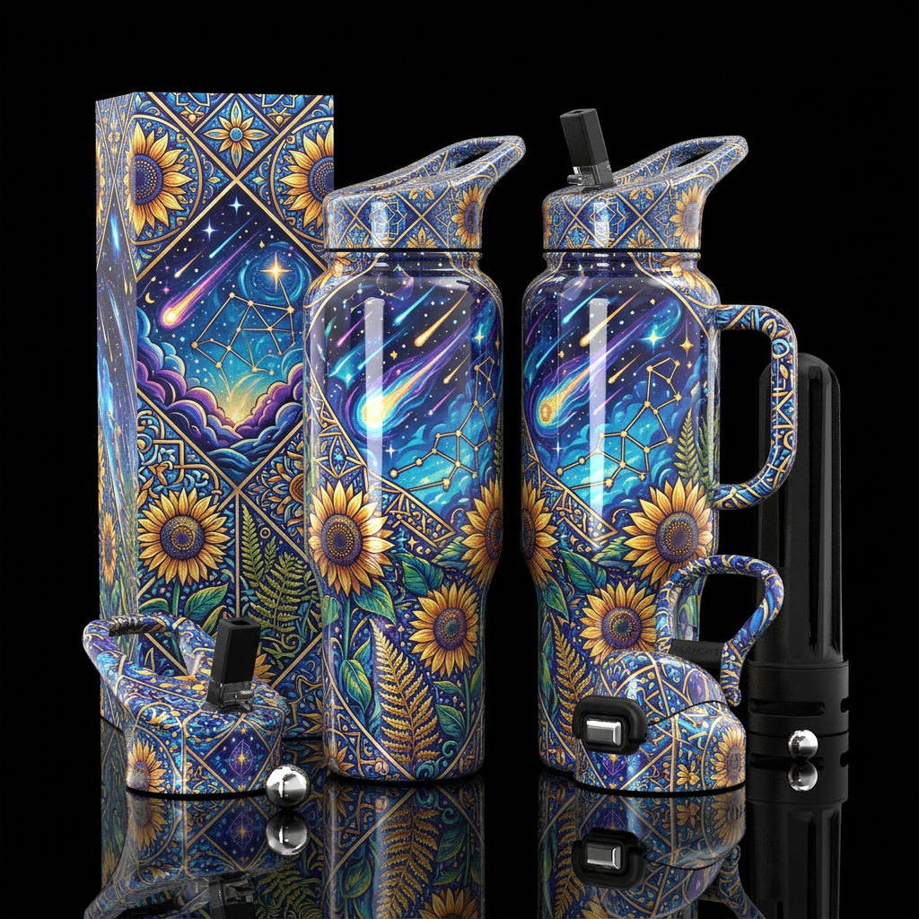 Cosmic Sunflowers water bottle design