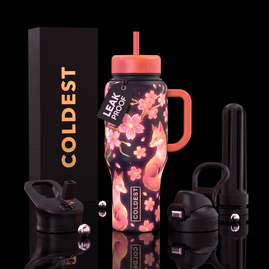 Sakura Kitsune water bottle design
