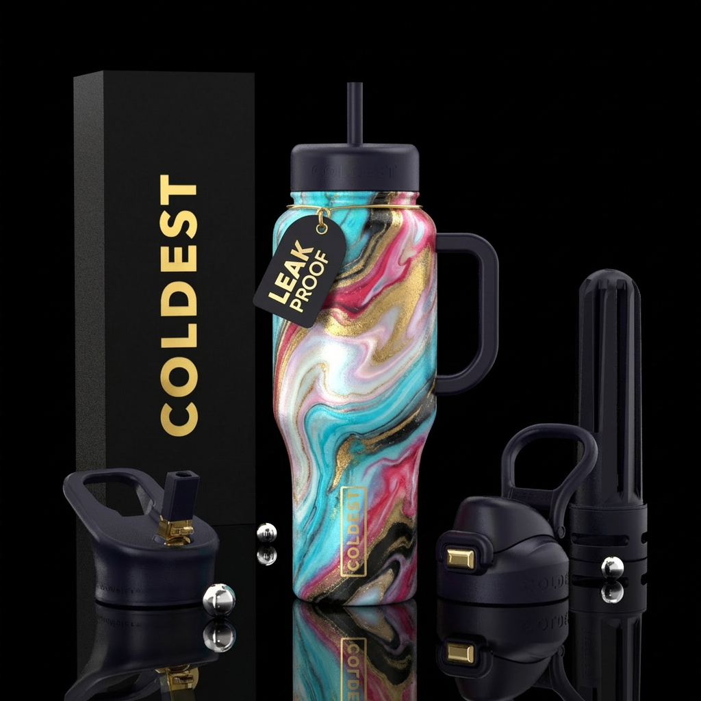 marble effect, cyan, raspberry, pearlescent, gold,... water bottle design