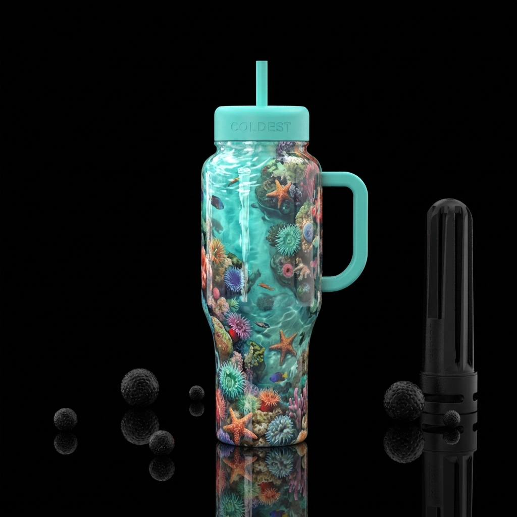 tide pools, aquamarine water bottle design