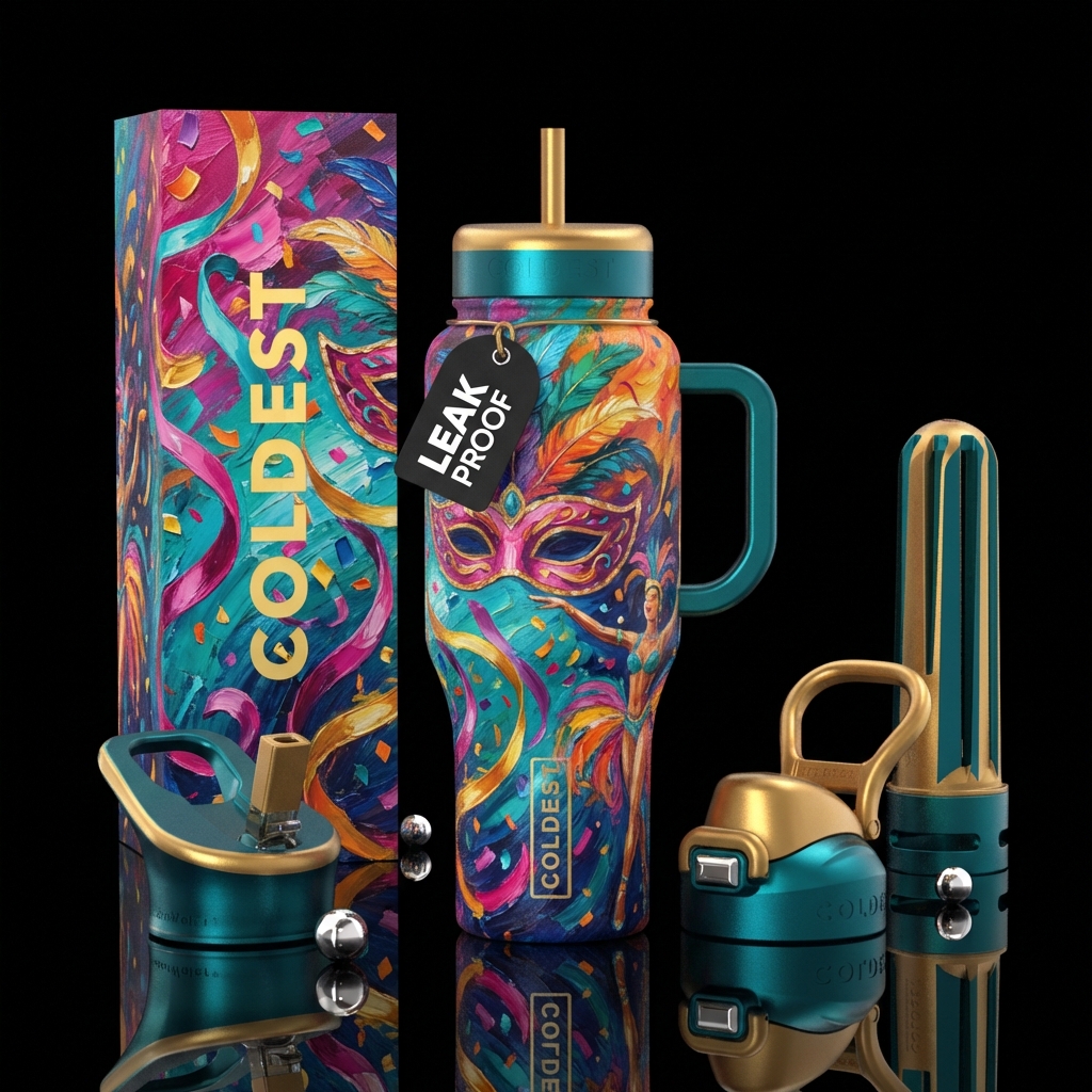 brush stroke, rio carnival water bottle design