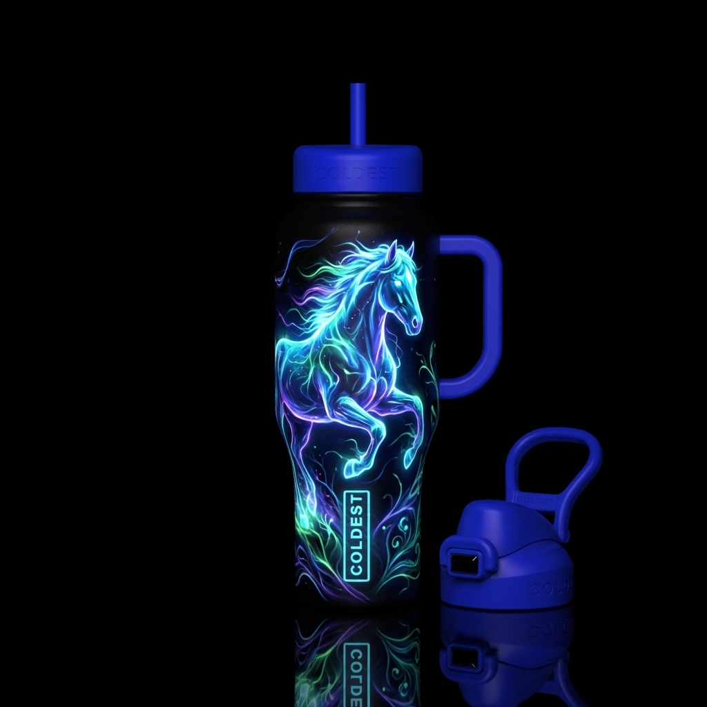 bioluminescent, wild horse water bottle design