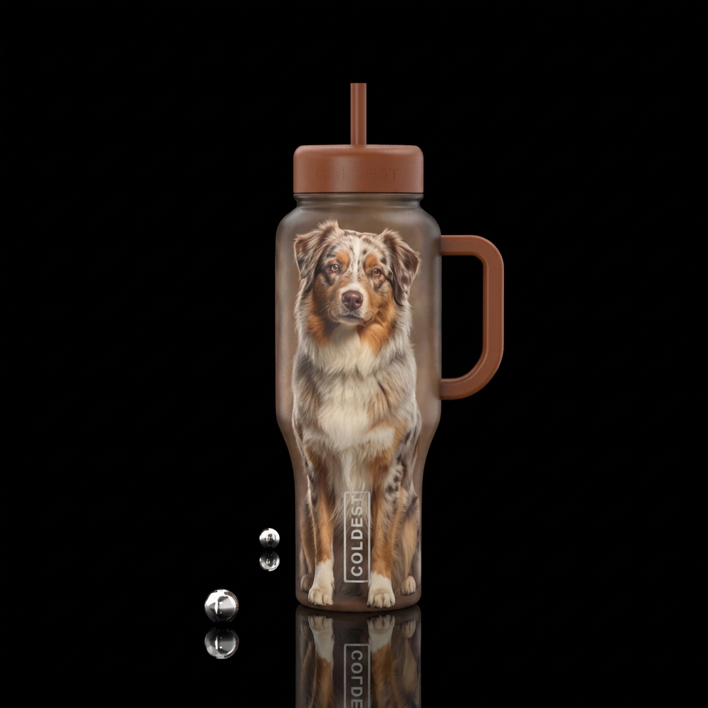 Red Merle Australian Shepherd sitting water bottle design