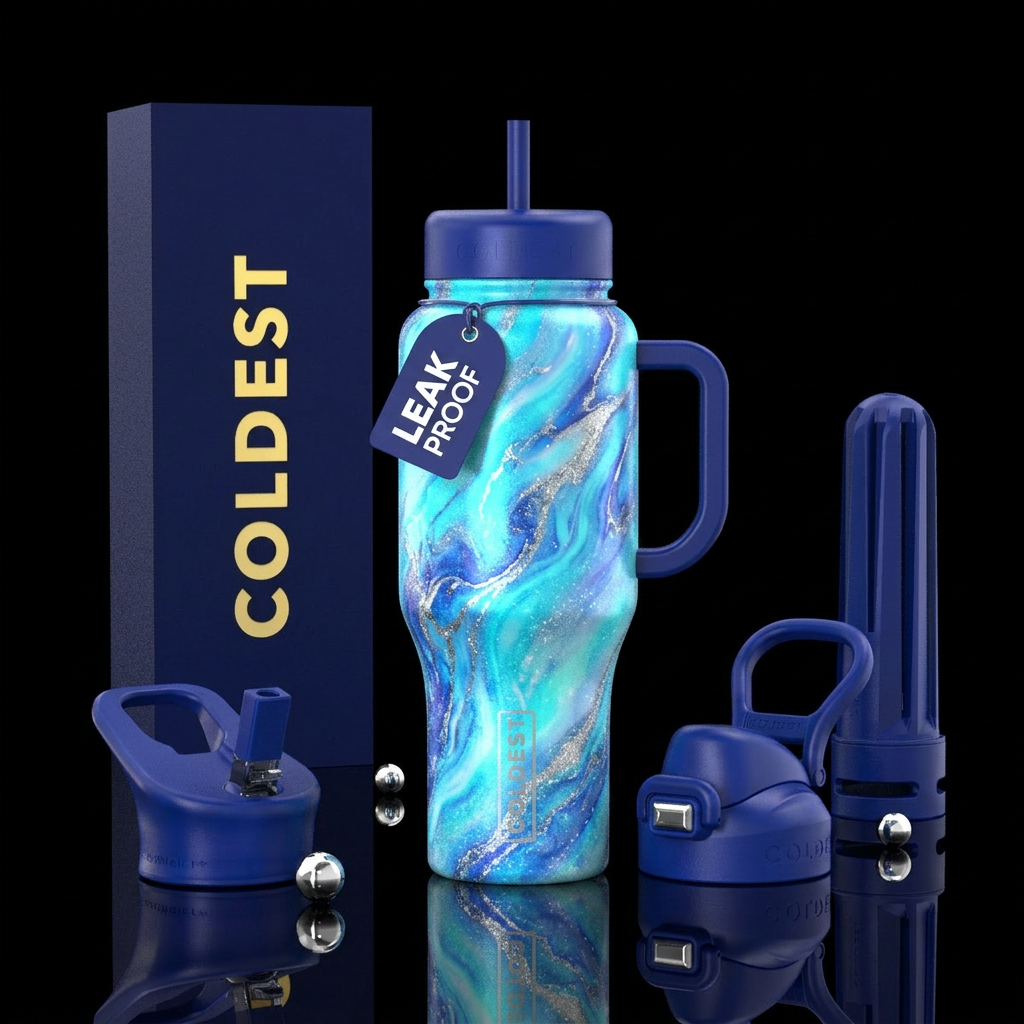 cyan, dreamy, satin, electric blue, cobalt, opales... water bottle design