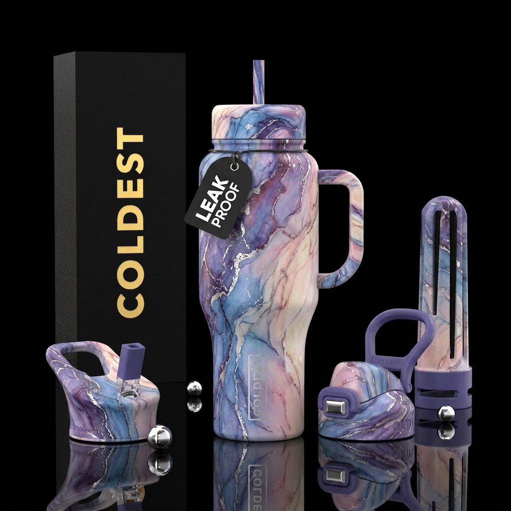 Beautiful luxurious marble effect in purple, blue,... water bottle design