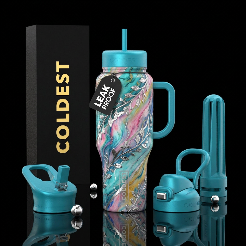 Diagonal bands of swirled blended marble in random... water bottle design