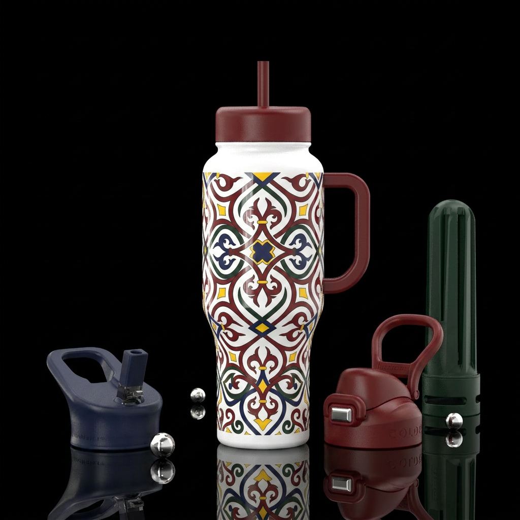 Symetrical European design in oxblood, navy, dark ... water bottle design