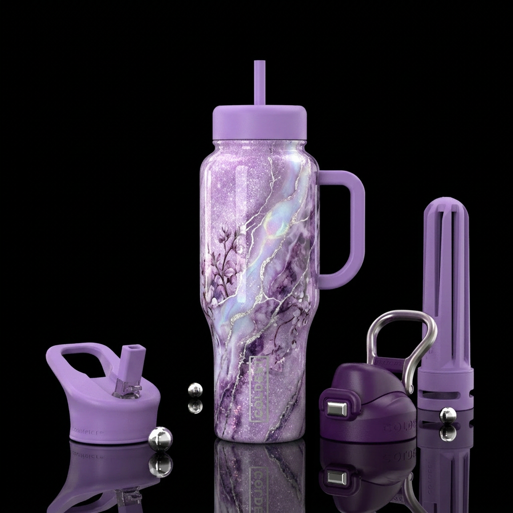 sparkly lavender, amethyst and deep purple marble ... water bottle design