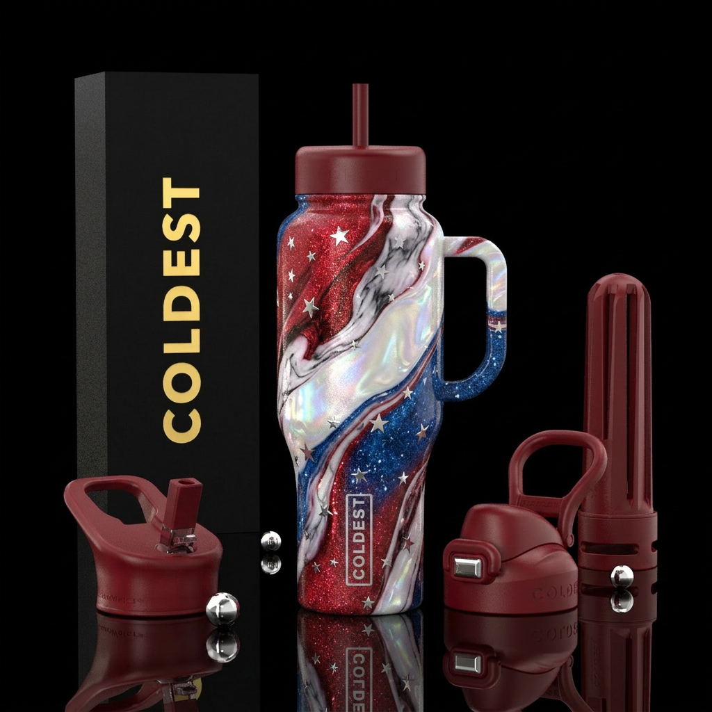 sparkly red, marble effect, opalescent white, spar... water bottle design