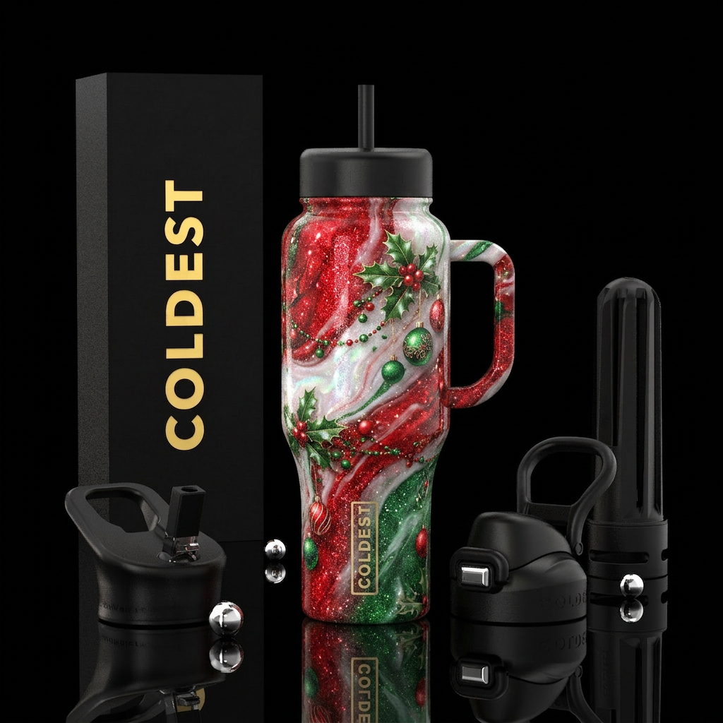 sparkly red marble effect, opalescent white, spark... water bottle design