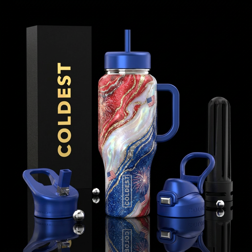sparkly red marble effect, opalescent white, spark... water bottle design