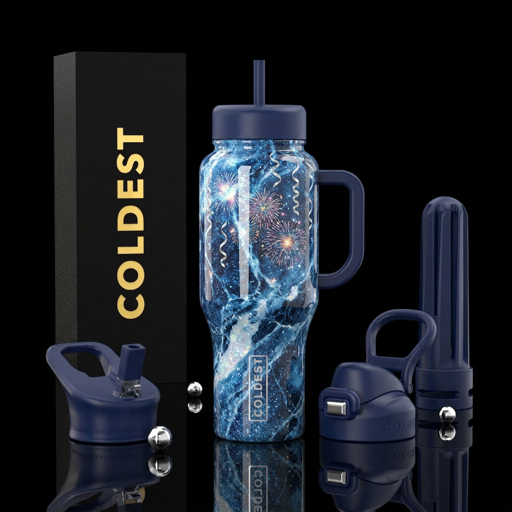 sparkly light blue marble effect, opalescent white... water bottle design