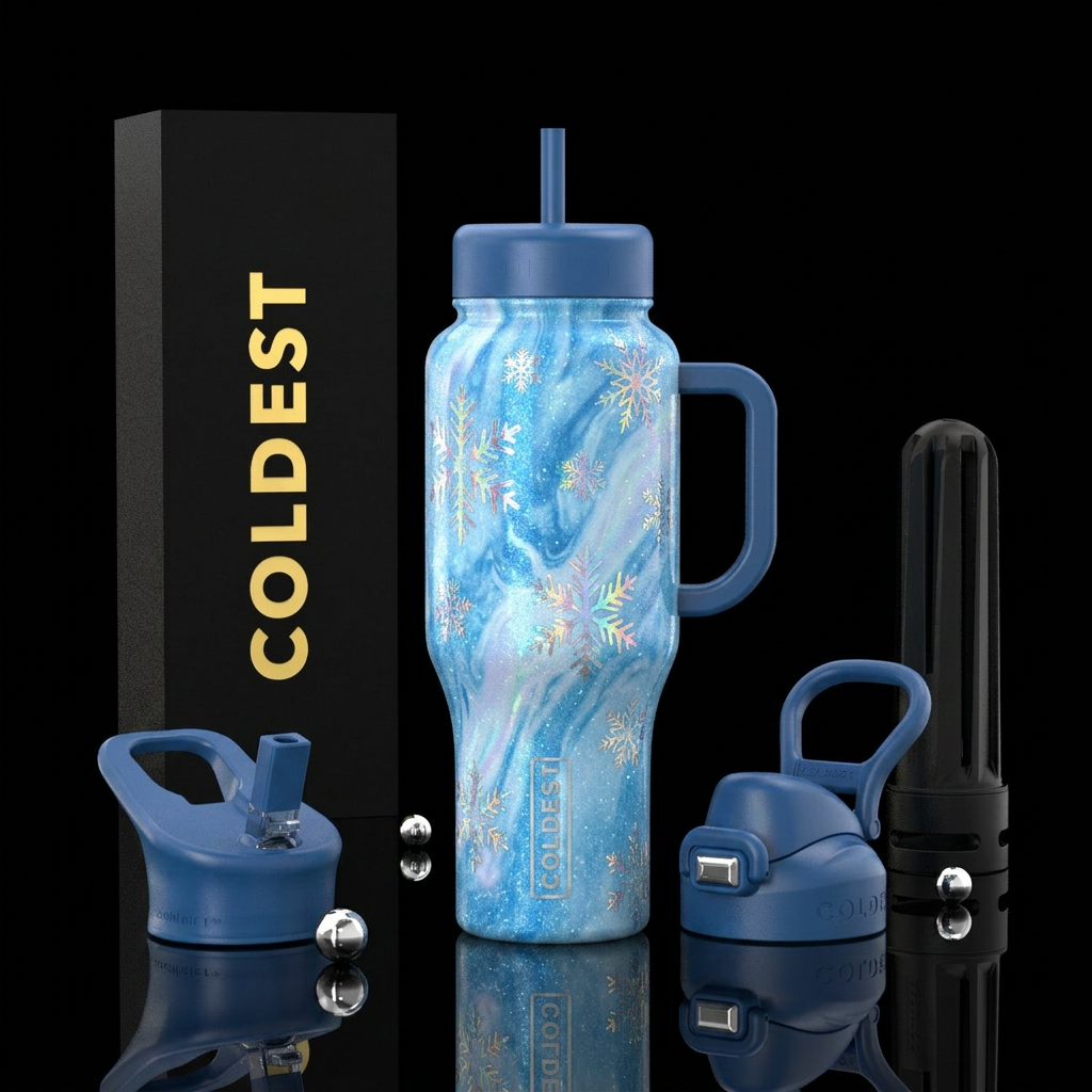 sparkly light blue marble effect, opalescent white... water bottle design
