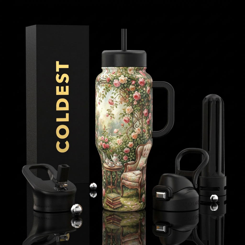 vintage romantic rose garden comprising comfy chai... water bottle design