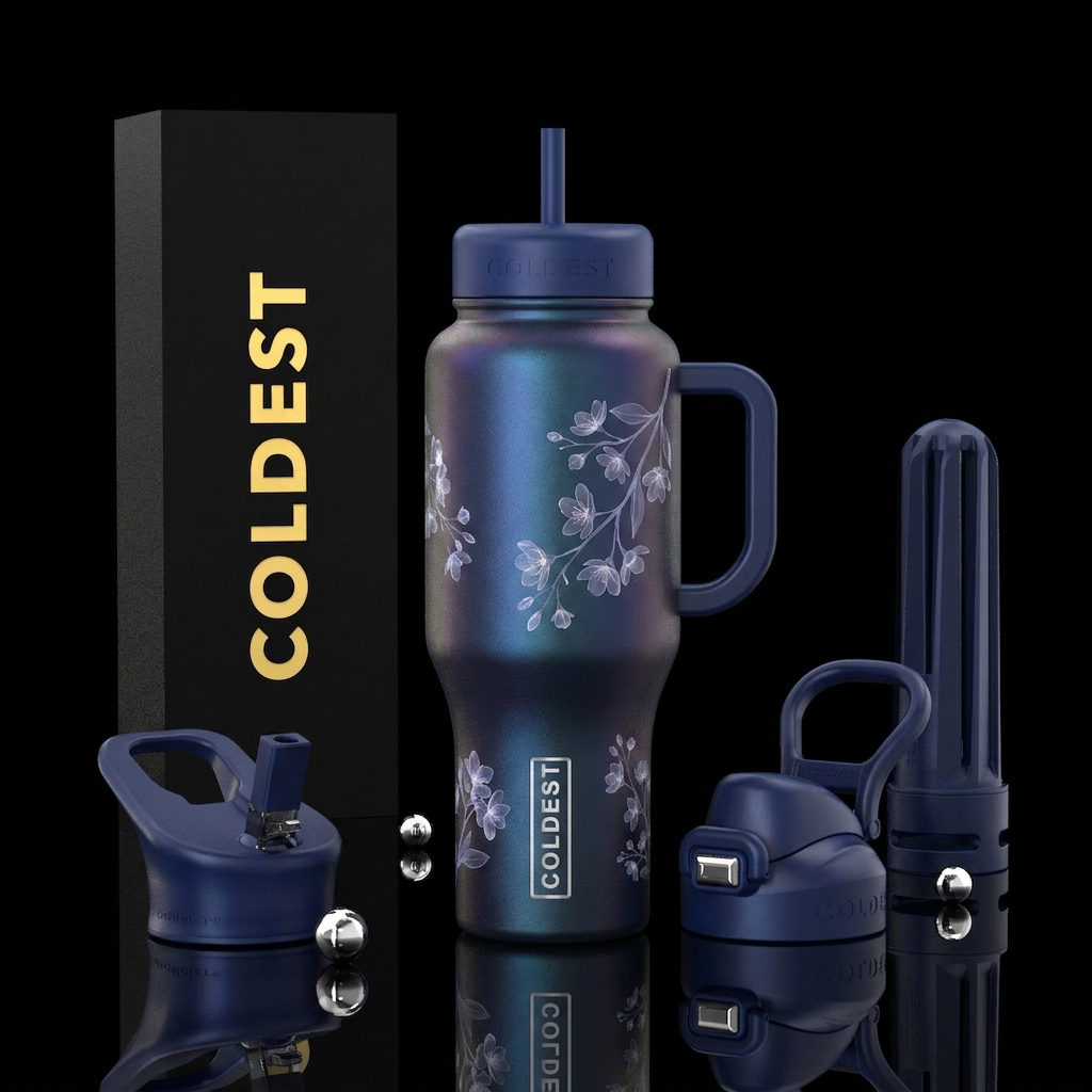 Opalescent midnight blue tumbler with translucent ... water bottle design