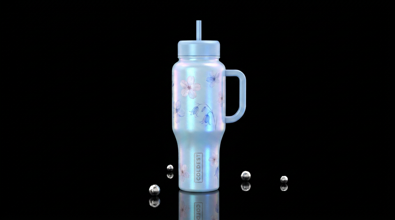 Opalescent pale blue tumbler with translucent flow... water bottle design