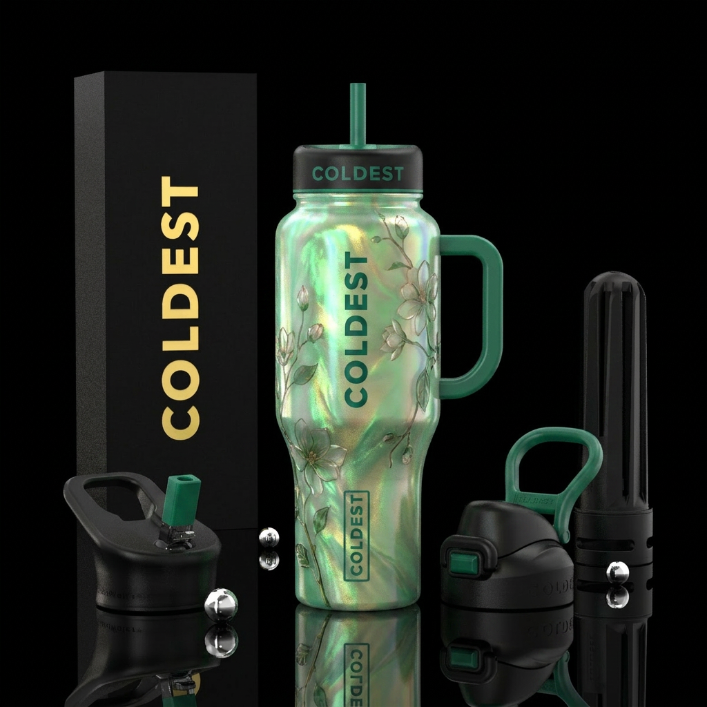 Opalescent emerald green tumbler with translucent ... water bottle design