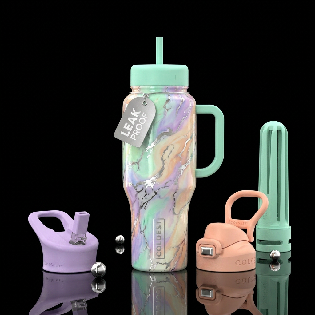 opulent, opalescent, marble effect, macaron colors... water bottle design
