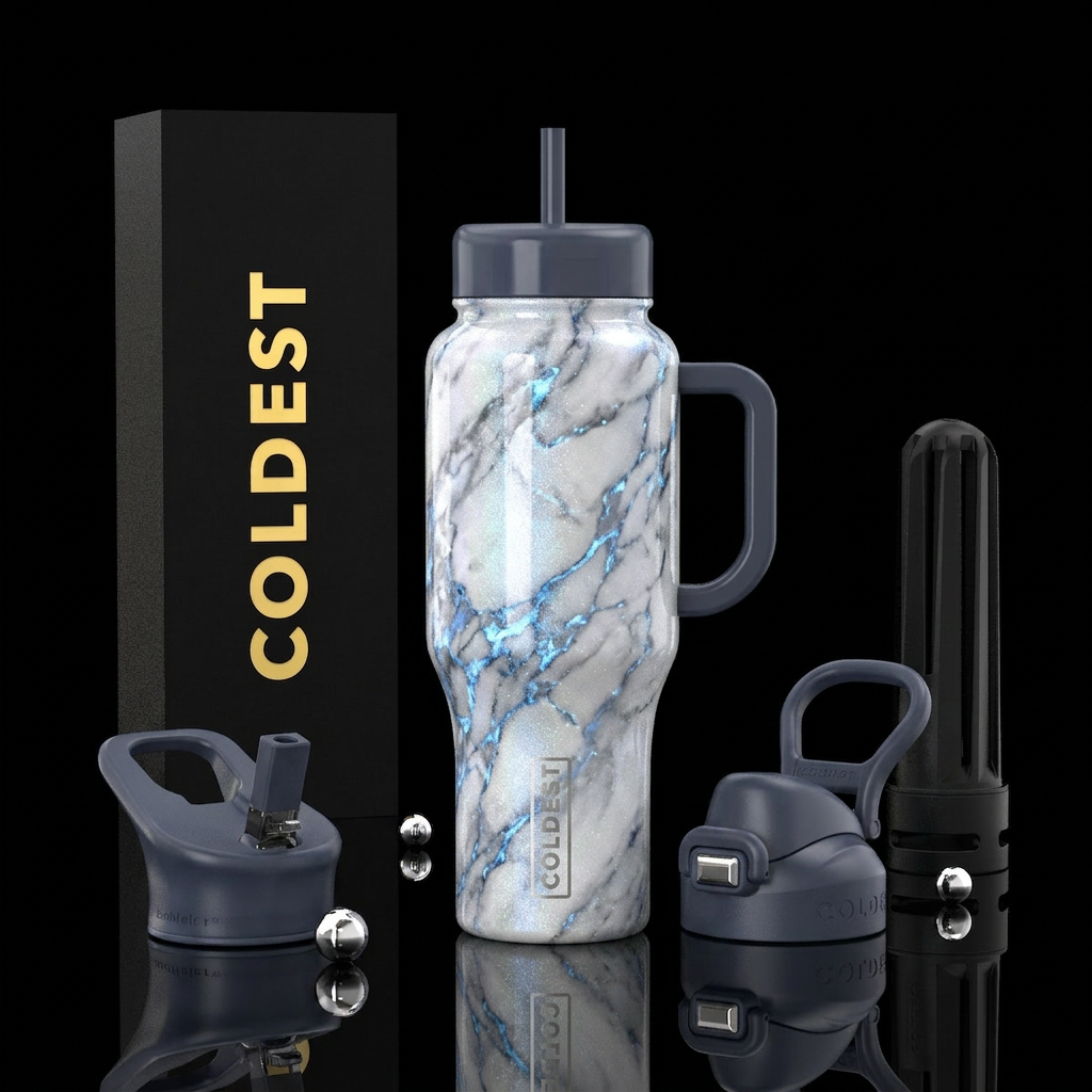 luxurious, opalescent, sparkly, vibrant marble eff... water bottle design