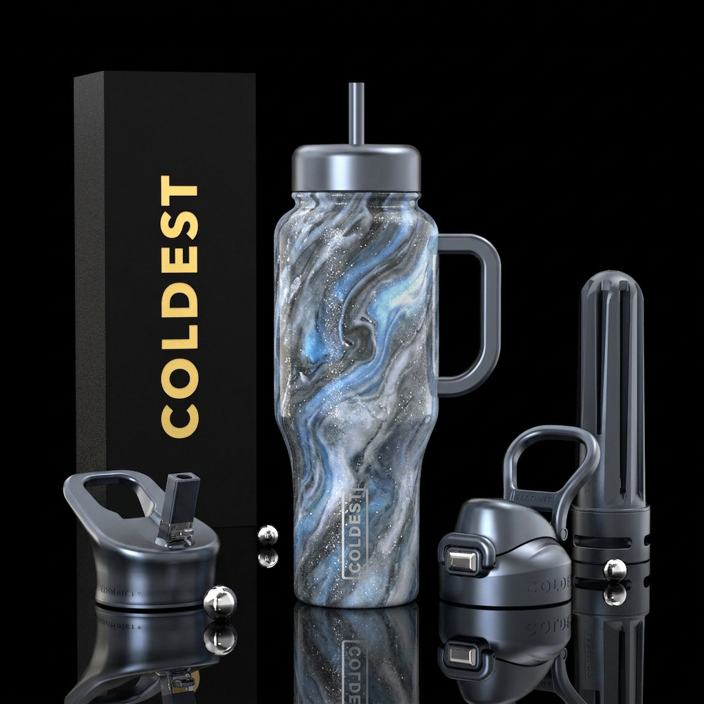 luxurious, opalescent, sparkly, vibrant marble eff... water bottle design