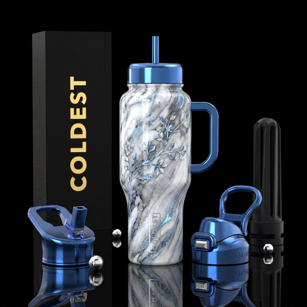 luxurious, opalescent, sparkly, vibrant marble eff... water bottle design