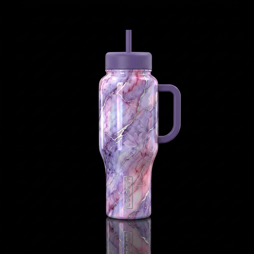 opalescent purple, lavender, cherry, pink, marble ... water bottle design