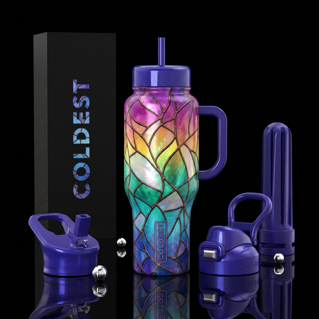 dip dye, dreamy bright, stained glass, remove leak... water bottle design