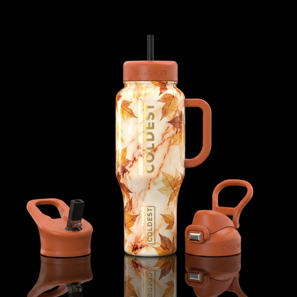 opalescent cream, opulent, marble effect, terracot... water bottle design
