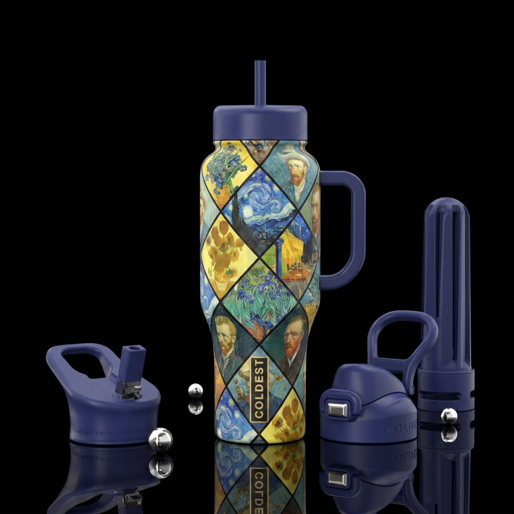 diamond tiled tumbler with different Van Gogh pain... water bottle design