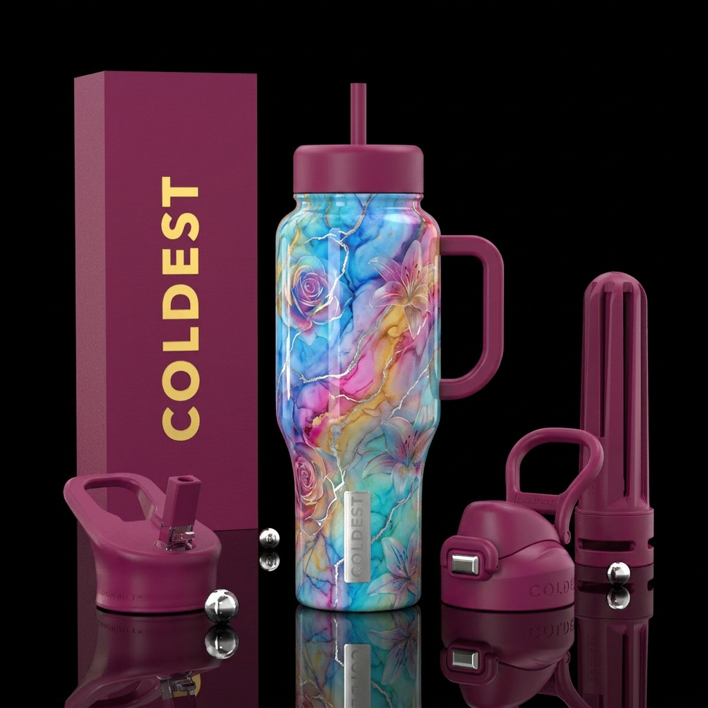 Vibrant, luxurious, dip dye marble effect with thi... water bottle design