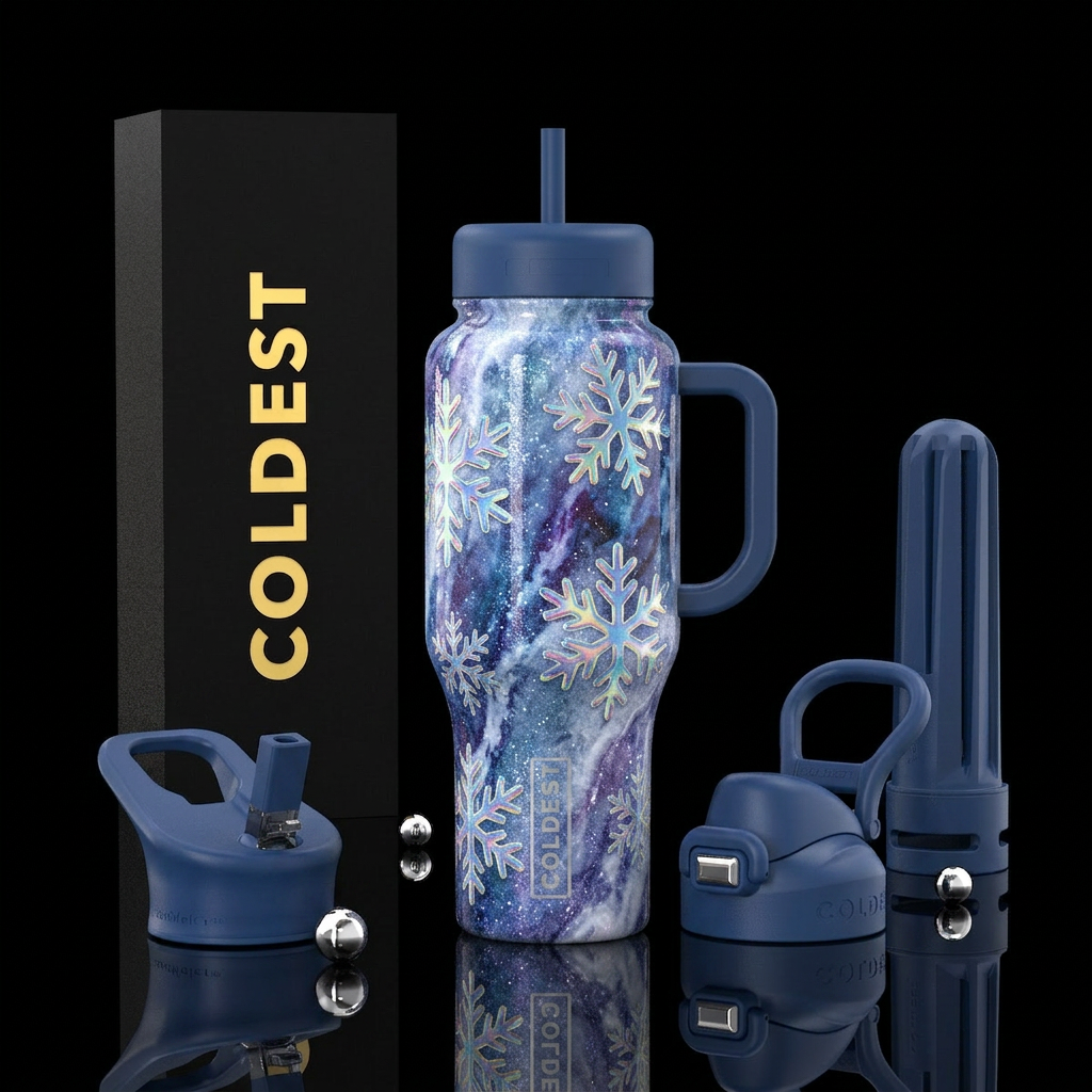 luxurious, sparkly, vibrant marble effect, winter ... water bottle design