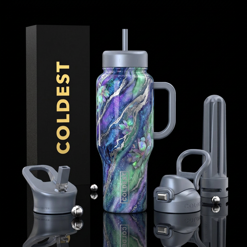 luxurious, sparkly, vibrant marble effect, spring ... water bottle design