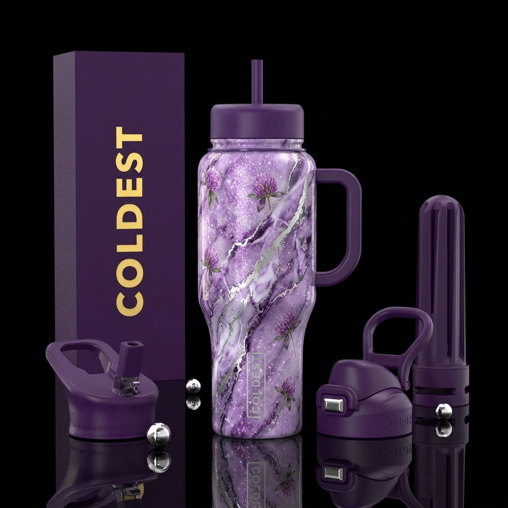 sparkly lavender, amethyst and deep purple marble ... water bottle design
