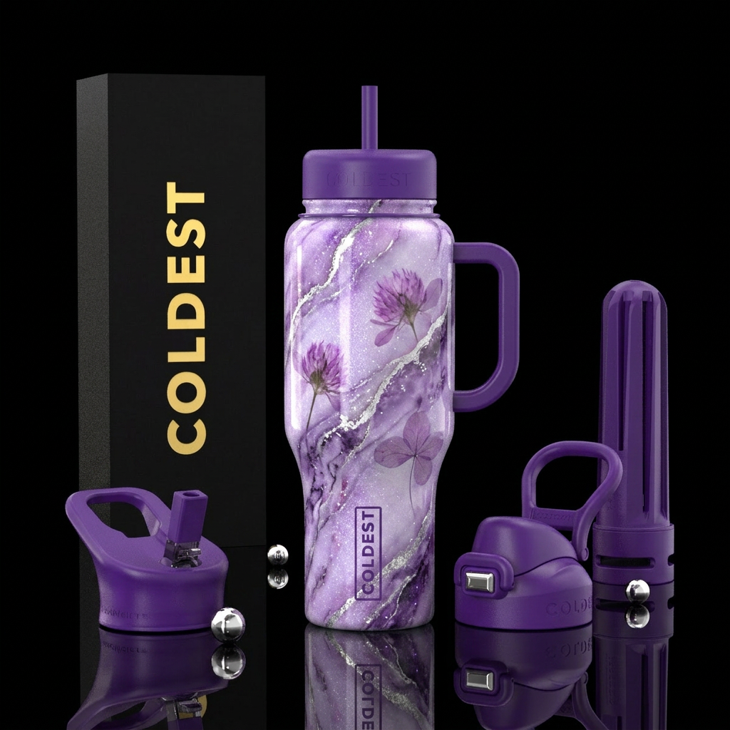 sparkly lavender, amethyst and deep purple marble ... water bottle design