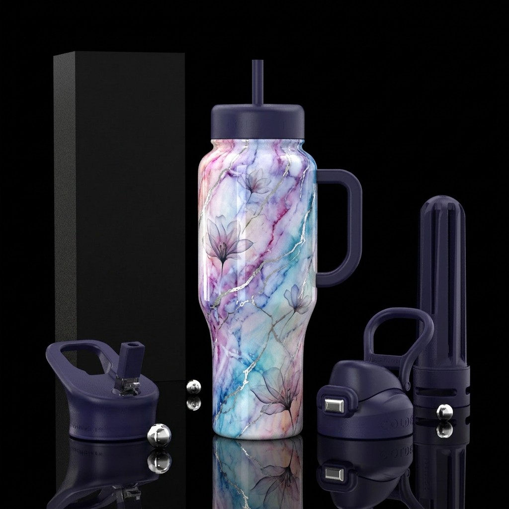 Vibrant, luxurious, dip dye marble effect with thi... water bottle design
