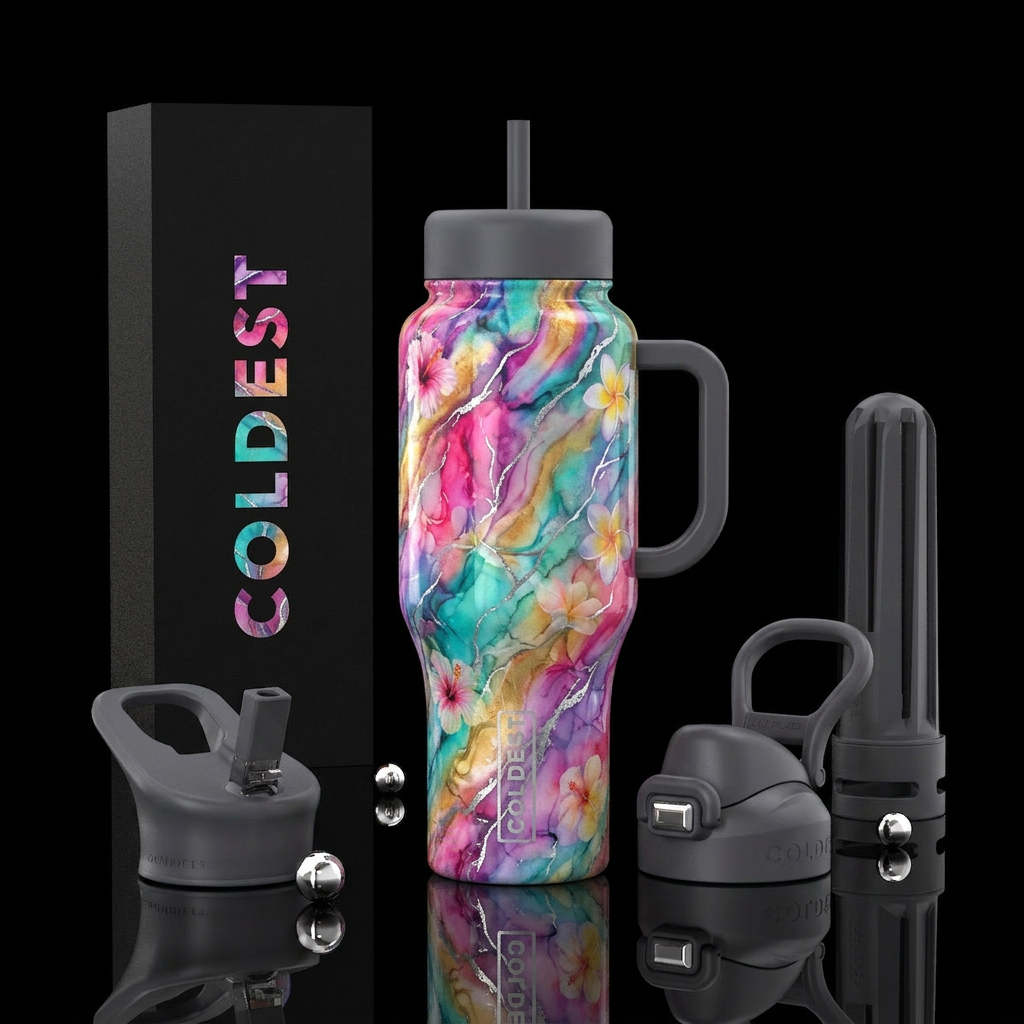 Vibrant, luxurious, dip dye marble effect with thi... water bottle design