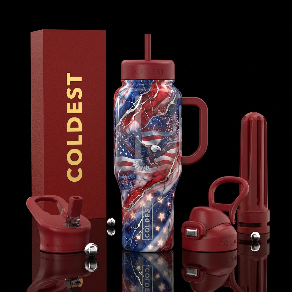 luxurious patriotic colors, marble effect with thi... water bottle design