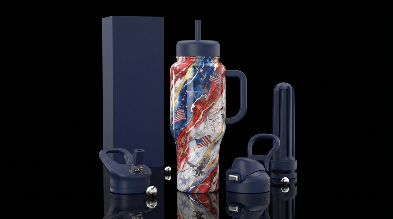 luxurious patriotic colors, marble effect with thi... water bottle design