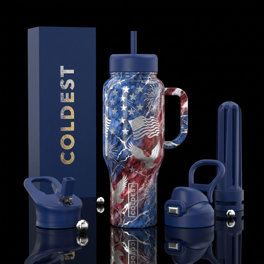 luxurious patriotic colors, marble effect with thi... water bottle design