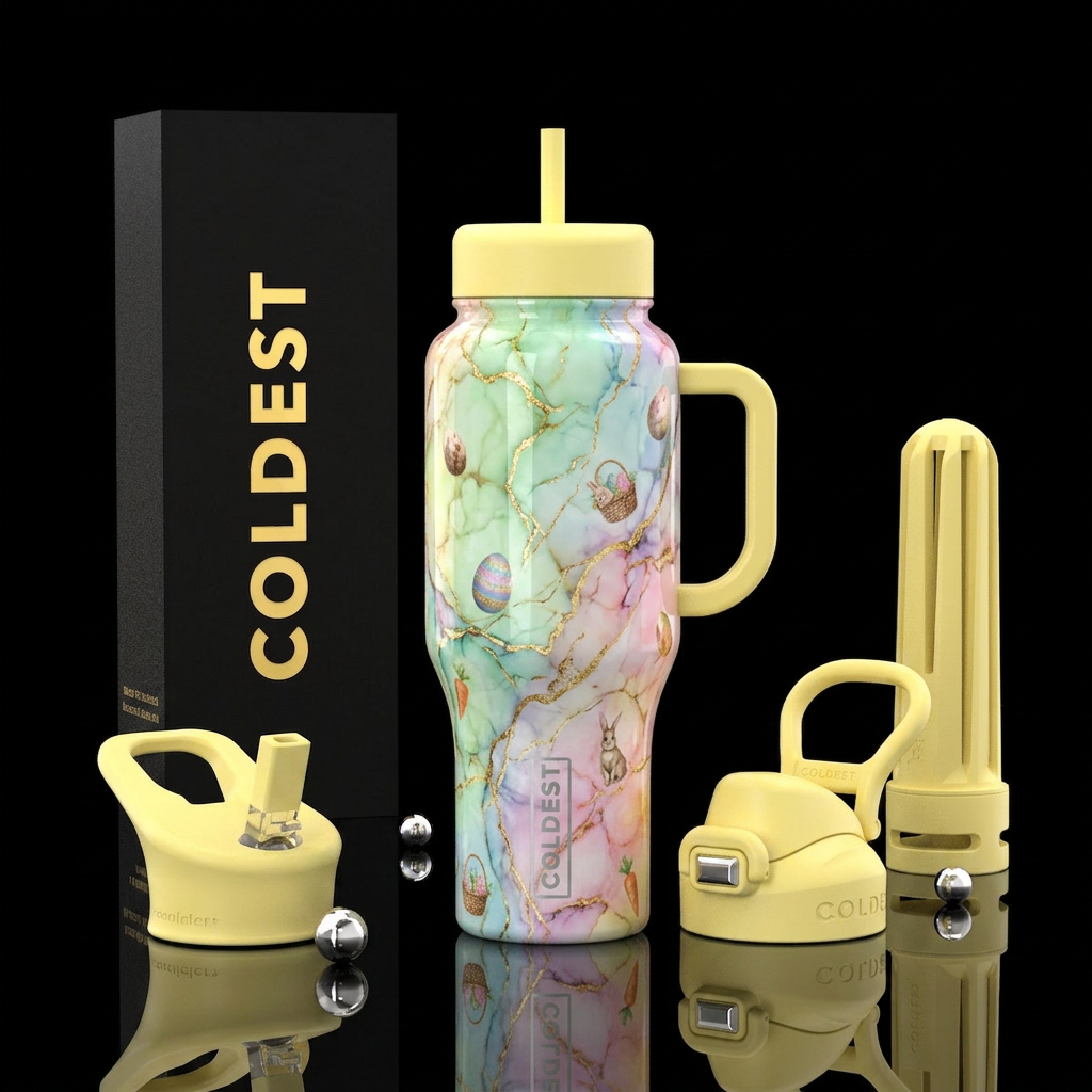 Pretty Easter colors in marble effect with thin go... water bottle design
