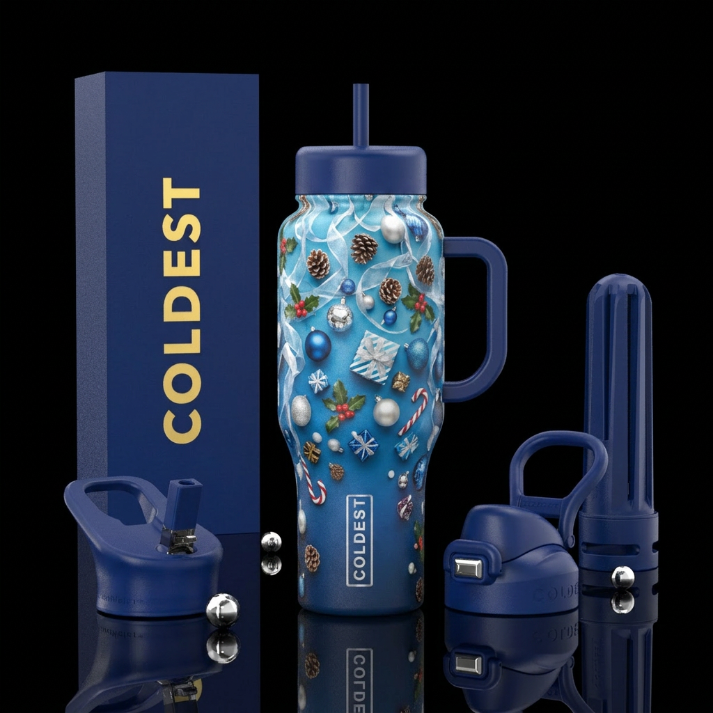dip dye Modern christmas colors, blues and silvers... water bottle design